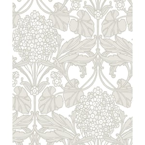 Pale Oak and Pearl Floral Hydrangea Unpasted Nonwoven Paper Wallpaper Roll 57.5 sq. ft.