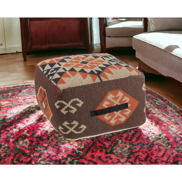 HomeRoots Amelia Brown Cotton Square Accent Ottoman
