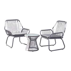 3-Piece Hot Selling Metal Outdoor Patio Conversation Set with Gray Cushions and Side Table for Garden Porch Yard
