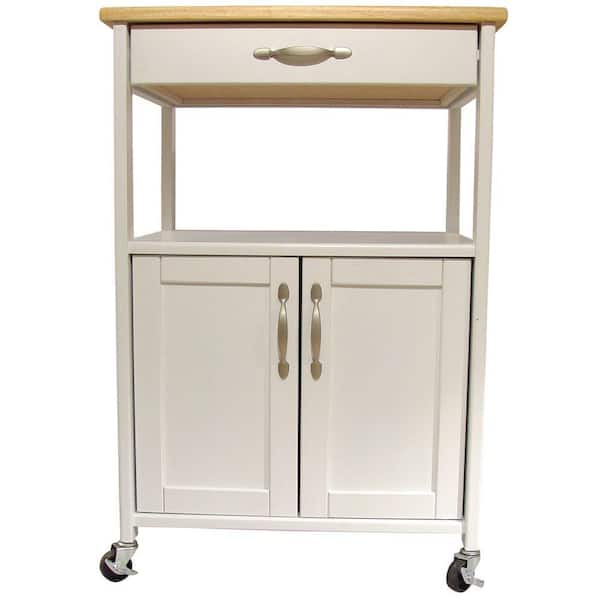 Catskill Craftsmen Cottage White Kitchen Cart with Natural Wood Top