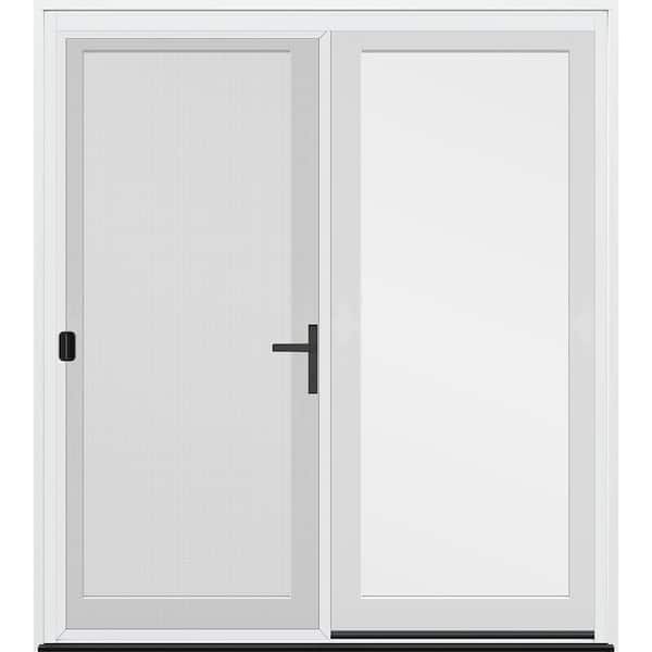 60 in. x 80 in. F4500 Left-Hand/Inswing Primed Fiberglass French Patio Door w/ Low-E Glass, Black Handle and Screen