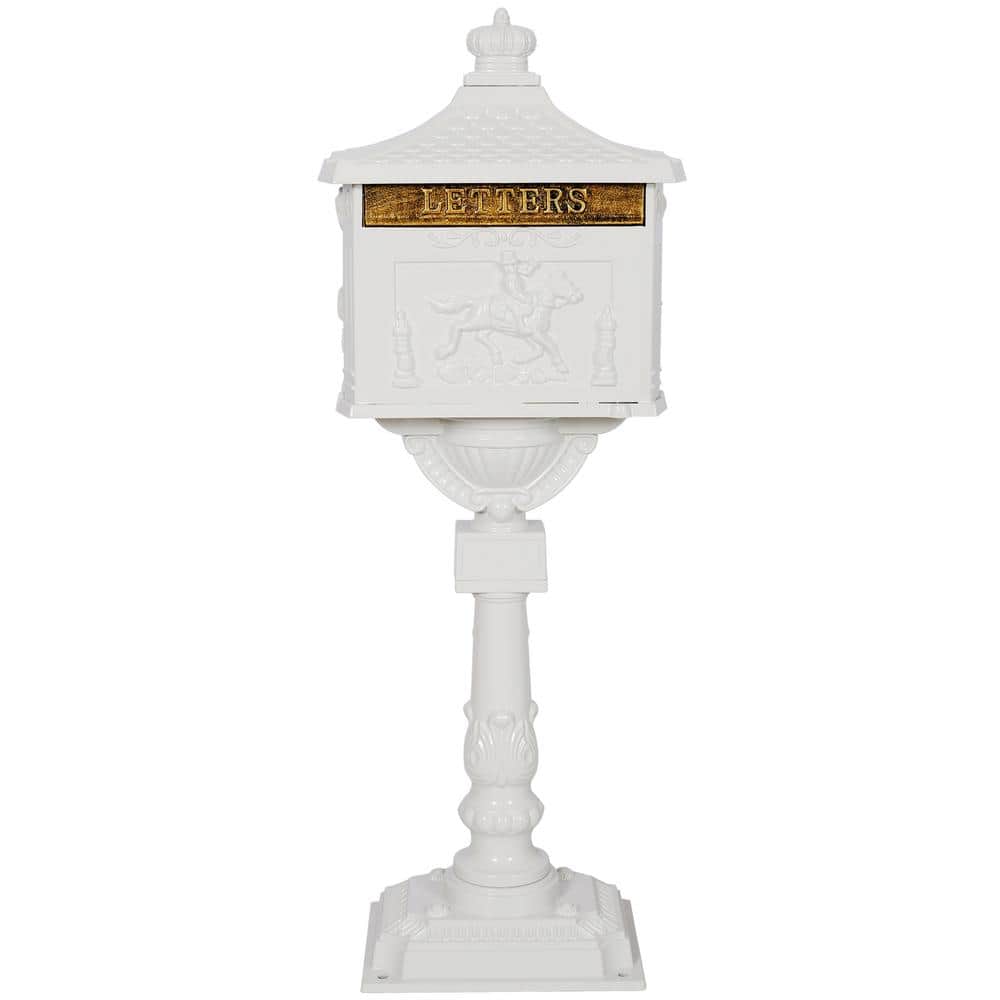 Cast 16.5 in. x 11.5 in. x 45.5 in. Aluminum White Outdoor Mail Box Garden 