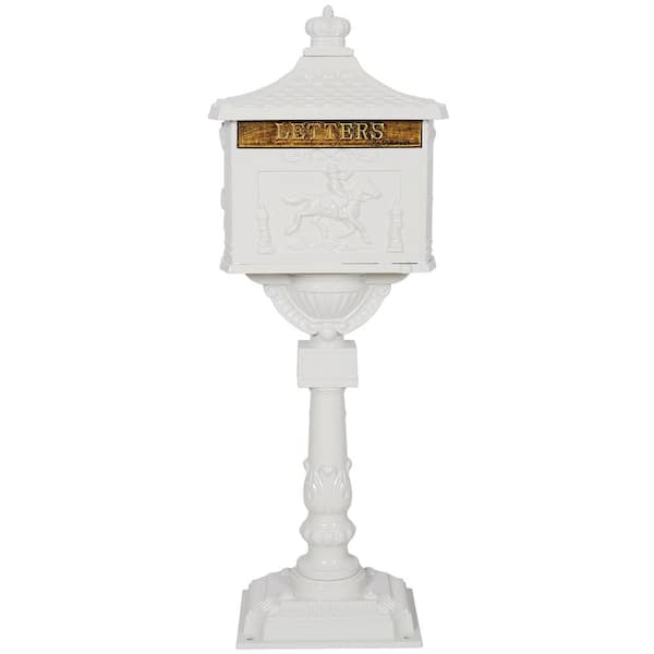 Unbranded Cast 16.5 in. x 11.5 in. x 45.5 in. Aluminum White Outdoor Mail Box Garden Decor Postal Box Garden Statues