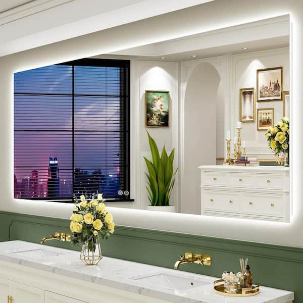 88 in. W x 38 in. H UL Certified Rectangular Frameless Backlited LED Tempered Glass Wall Vanity Mirror