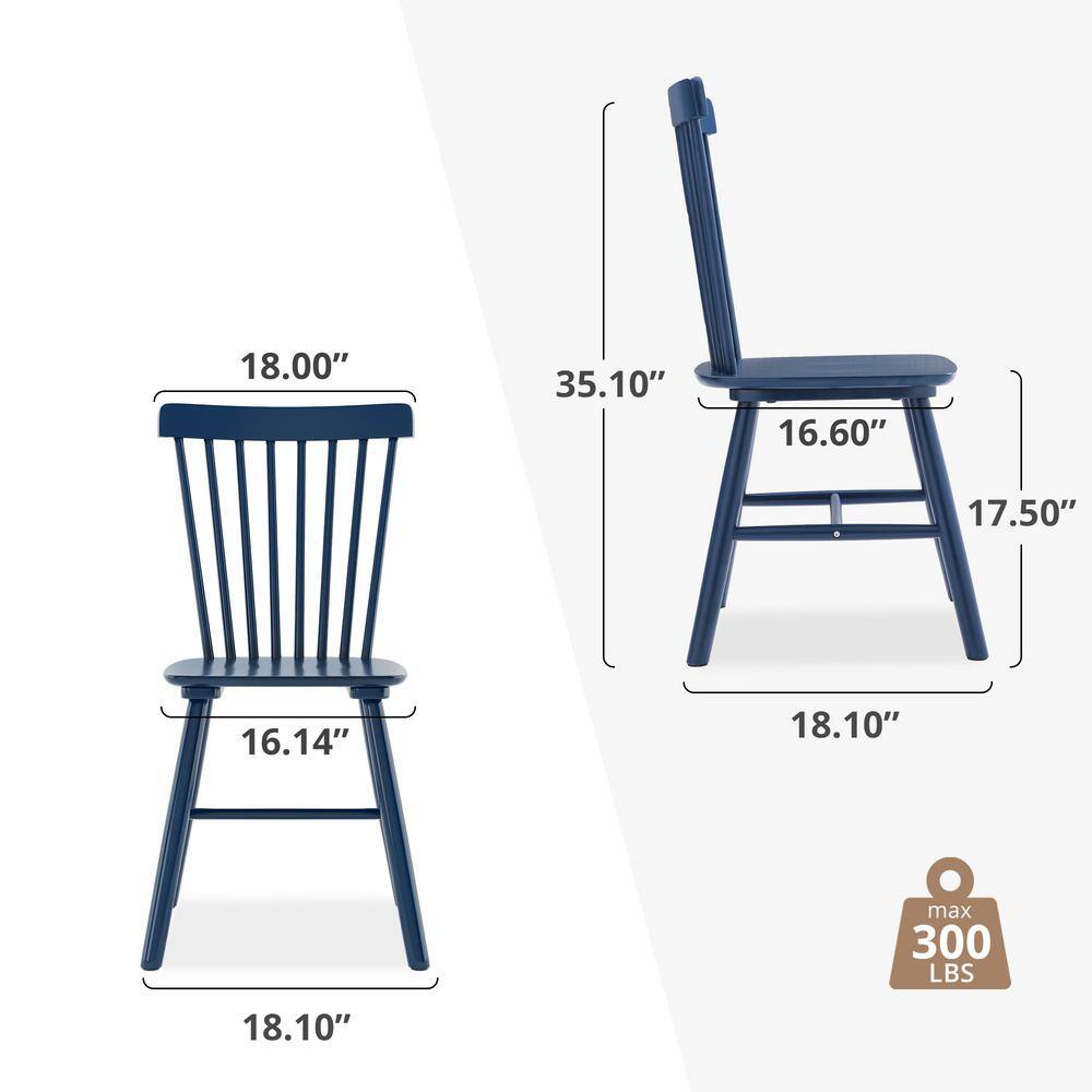 Dimension diagram of a navy blue Windsor dining chair.