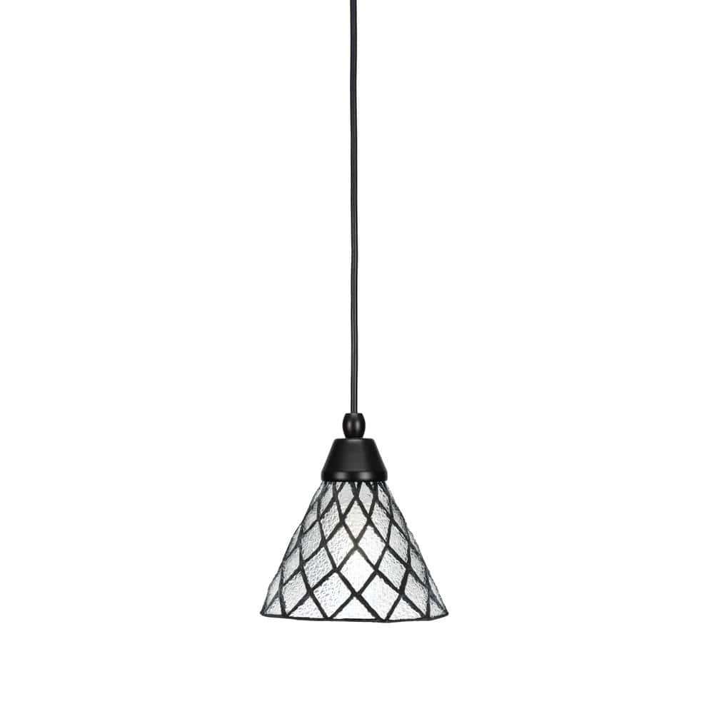 Bryson 7 in. 1-Light Matte Black Cord Pendant Light with 7 in. Diamond Ice 