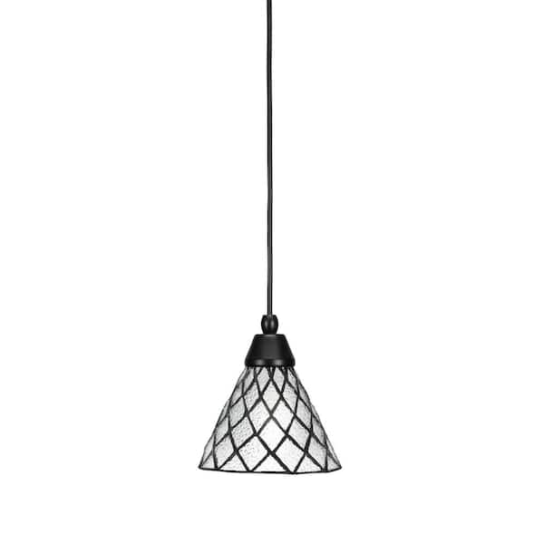 Unbranded Bryson 7 in. 1-Light Matte Black Cord Pendant Light with 7 in. Diamond Ice Art Glass Shade, no bulb included