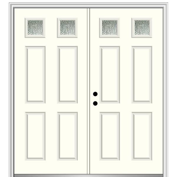 MMI Door 68 in. x 80 in. Right-Hand Inswing Rain Glass Alabaster Fiberglass Prehung Front Door on 4-9/16 in. Frame
