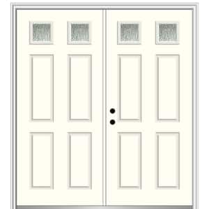 72 in. x 80 in. Right-Hand Inswing Rain Glass Alabaster Fiberglass Prehung Front Door on 4-9/16 in. Frame