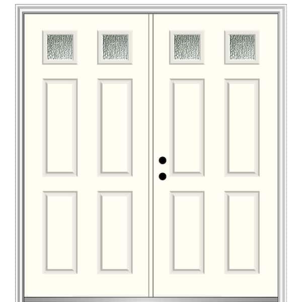 MMI DOOR 72 in. x 80 in. Right-Hand Inswing Rain Glass Alabaster Fiberglass Prehung Front Door on 4-9/16 in. Frame