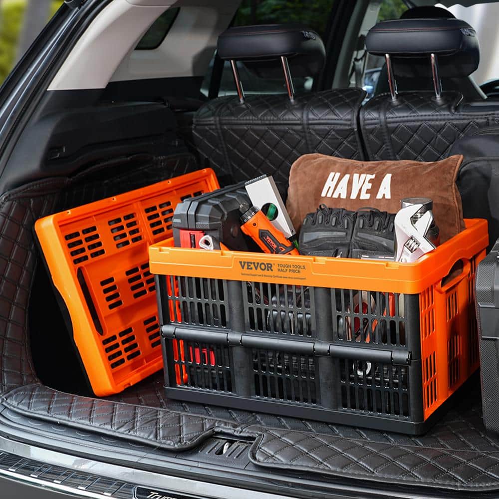 VEVOR 45L Orange and Black Collapsible Plastic Crate