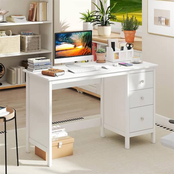 47 in. White Computer Desk Sturdy Writing Desk Home Office Workstation with 3 Drawers