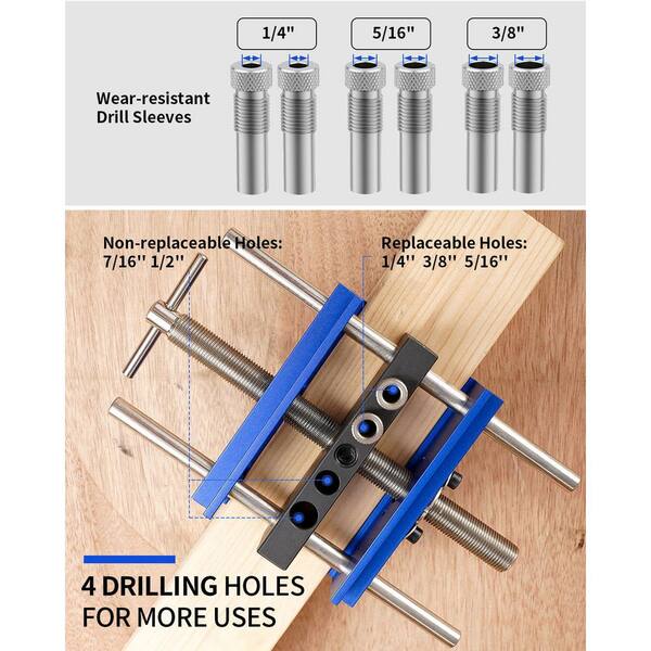 Self-Centering Dowel Jig Kit – Adjustable Width, 6 Drill Guide Bushings (1/4” To 1/2”), Hex Wrench, For Precise Woodworking Joints