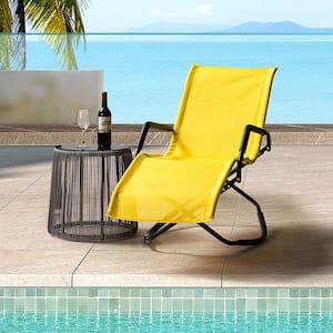 Aluminum Outdoor Patio 61 in. L Folding Reclining Single Chaise Lounge Chair, Yellow
