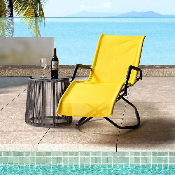 Afoxsos Aluminum Outdoor Patio 61 in. L Folding Reclining Single Chaise Lounge Chair, Yellow