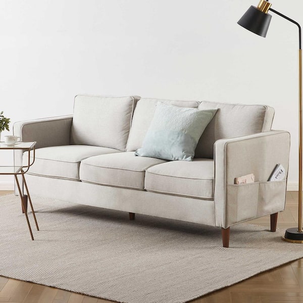 MELLOW Hana 74 in. Square Arm 3-Seater Sofa in Light Gray