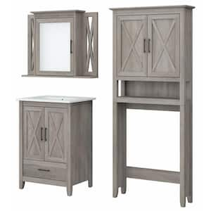 Key West 24.21 in. W x 18.31 in. D x 34.06 in. H Single Sink Bath Vanity in Driftwood Gray with White Top and Mirror