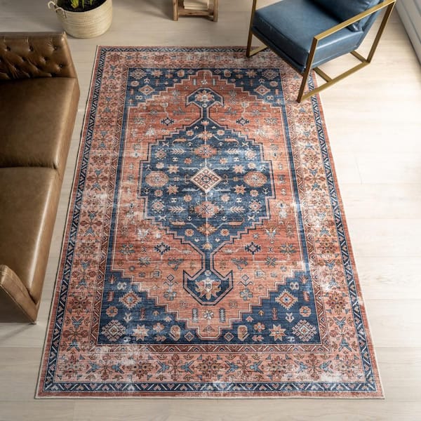 Daisy Spill Proof Washable Persian Brick 8 ft. x 10 ft. Indoor Area Rug