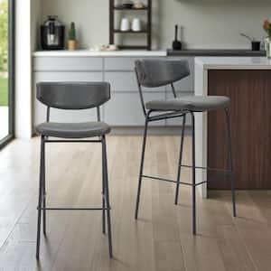 40.20 in. H Black Counter Height Metal Bar Stool with Upholstered Seat (Set of 2)