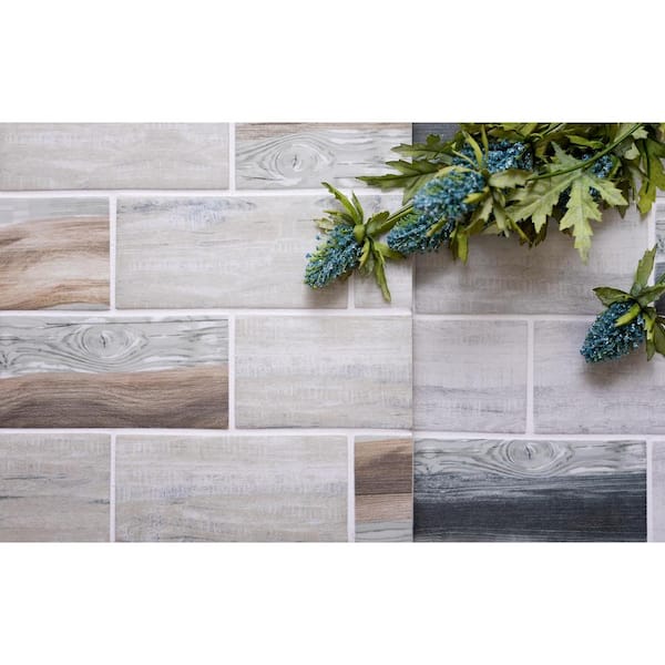 Apollo Tile Beige and Gray 11-in x 12-in Matte Recycled Glass Brick Wood Look Wall Tile (9.18-sq. ft/ Carton)