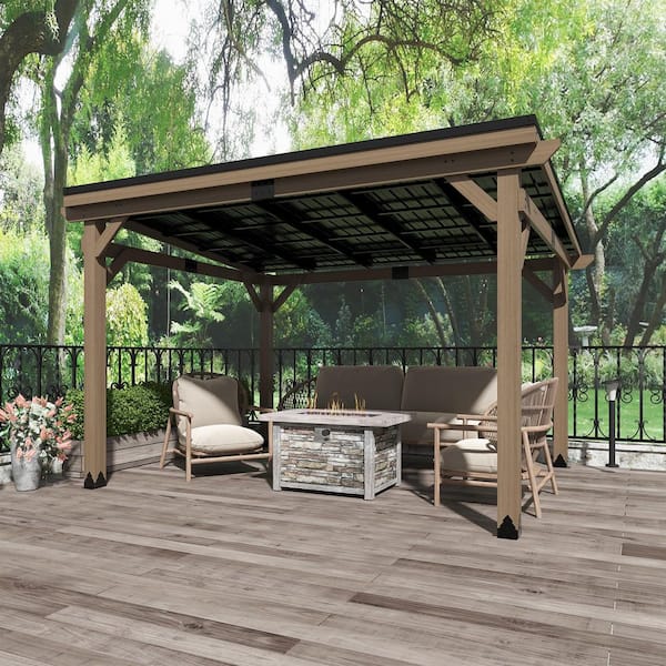 Clihome 10 ft. x 12 ft. Cedar Wood Hardtop Gazebo with Black