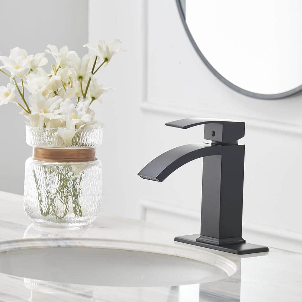 Matte Black Single-Handle Waterfall Bathroom Faucet with Pop-Up Drain
