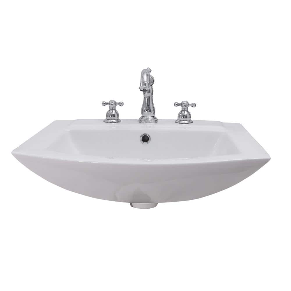 Burke Wall-Hung Sink in White with 6 in. Mini-Spread Faucet Holes -  Barclay Products, 4-1466WH