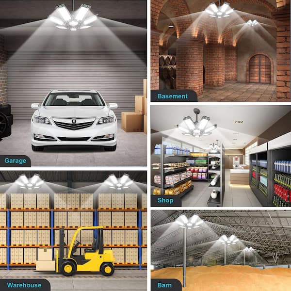120 Volt LED Garage Ceiling Light with Adjustable Panels, 20000 LM Work Light Fixture for Workshop and Basement, 6-Pack
