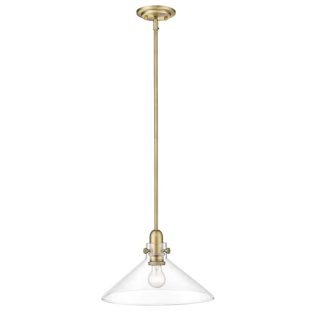 Dwyer Antique Brass and Polished Nickel 15'' Cone Pendant Light
