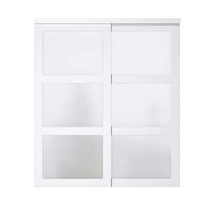 72 in. x 80 in. 3 Lite White Tempered Frosted Glass Closet Sliding Door with Hardware