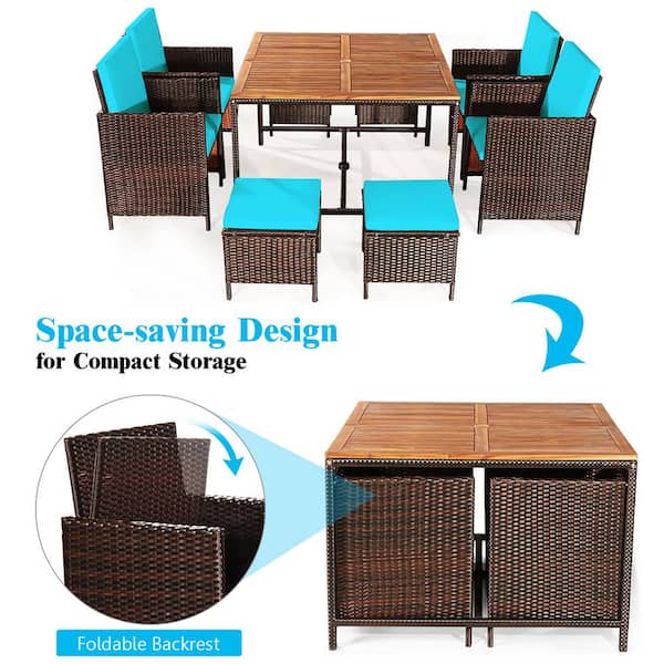 Costway 29 5 In 9 Piece Wicker Square Outdoor Dining Set With Turquoise Cushion Hw65997tu The Home Depot Costway 29 5 In 9 Piece Wicker Square, Sonoma Outdoor Furniture Big Lots