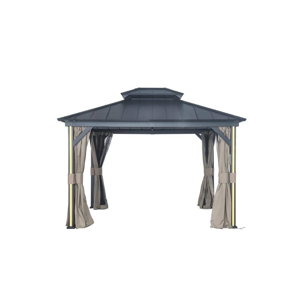  Four Seasons 10 ft. x 12 ft. Black Hard Top Gazebo with LED Lighting