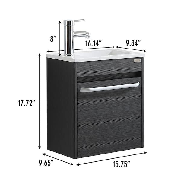 15.75 in. W x 9.65 in. D x 17.72 in. H Wall-Mounted Bathroom Vanity Set in Black with White Resin Basin and Top