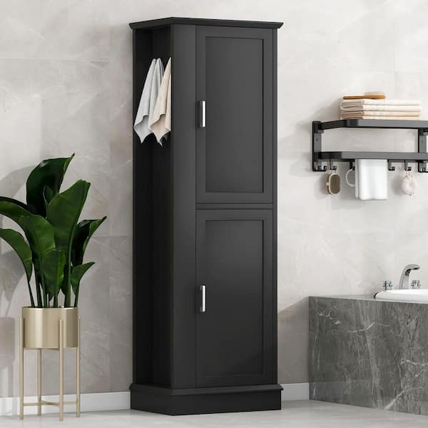 21 in. W x 14 in. D x 68 in. H Black MDF Linen Cabinet w/Hook and Adjustable Shelf in Black