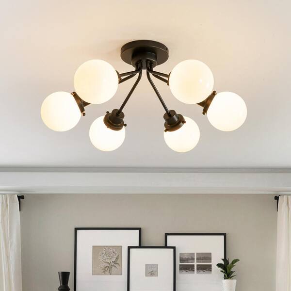 HUOKU Ceder 6-Light 24.4 in. W Mid-Century Modern Black Semi HUOKU Ceder 6-Light 24.4 in. W Mid-Century Modern Black Semi