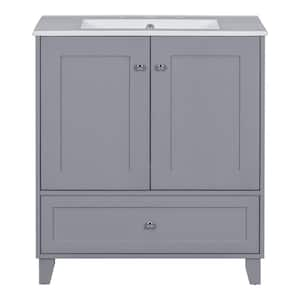 30 in. W x 18 in. D x 34 in. H Single Sink Bath Vanity in Blue-Gray with White Ceramic Top