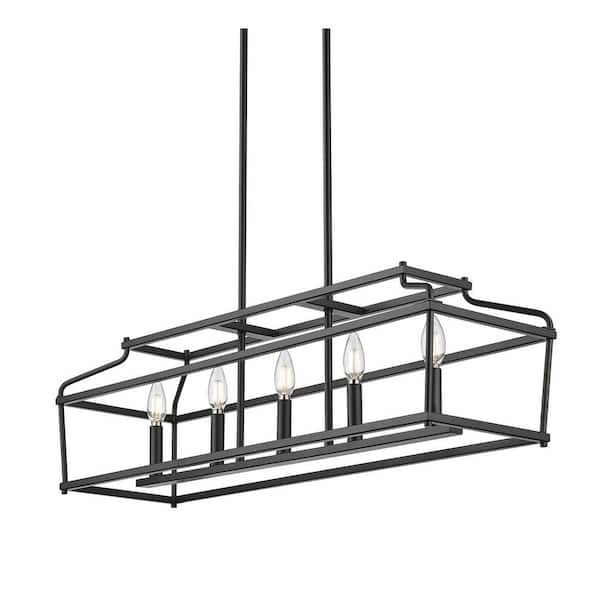Nellita 34 in. 5-Light Matte Black Island Chandelier Ceiling Light