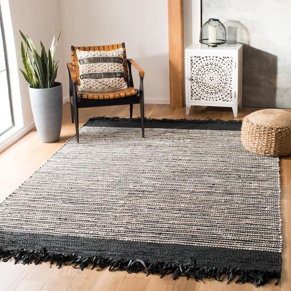 Vintage Leather Black/Multi 8 ft. x 10 ft. Striped Area Rug
