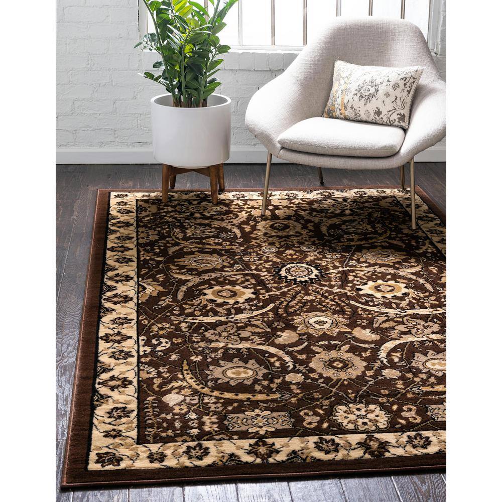 Brown Floral Rectangular Synthetic 7' x 10' Rug