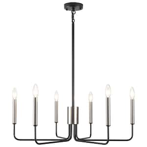 Roxsanne 6-Light Nickel/Black Dimmable Classic Chandelier Rustic Linear Candle-Style Kitchen Island Light Fixture