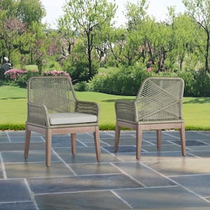 Richard Rustic Light Oak Wicker Outdoor Dining Lounge Chairs with Gray Cushions (2-Pack)