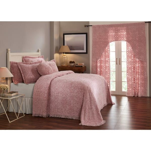 Better Trends Wedding Ring Collection Pink Queen 100% Cotton Tufted Unique Luxurious Soft Plush Chenille Ring Design Bedspread