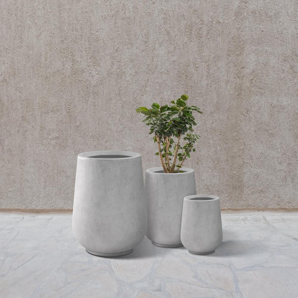 Eco-Friendly Natural Concrete Tall Planters Set of 3 with Drainage