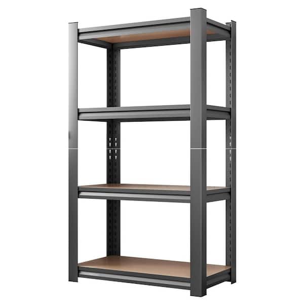 Otryad Heavy Duty 4-Tier Storage Rack, Adjustable Height Wooden Shelf, Suitable For Kitchen, Garage, Storage Room in Black