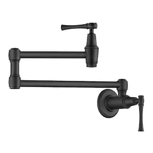 Allyn Wall Mount Pot Filler Kitchen Faucet with Retractable Arm in Matte Black