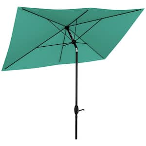 10 ft. x 6.5 ft. Steel Push-Up Patio Market Umbrella with Push Button Tilt and Crank in Green