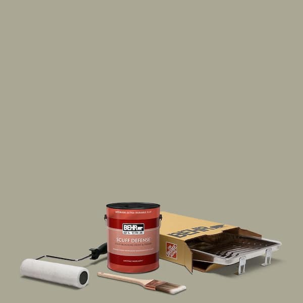 BEHR 1 gal. #N350-4 Jungle Camouflage Ultra Extra Durable Flat Interior Paint and 5-Piece Wooster Set All-in-One Project Kit