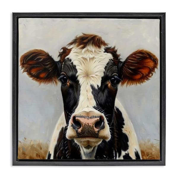 Stupell Industries Stoic Cow Gaze Portrait by LSR Design Studio Black Floater Frame Animal Graphic Art Print 18 in. x 18 in.