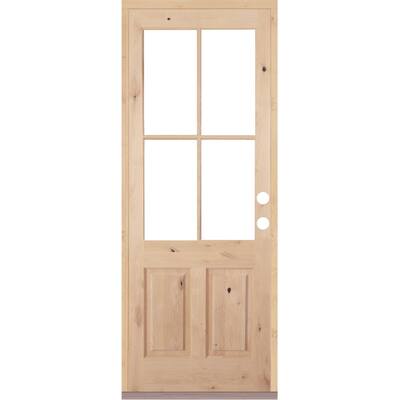 36 in. x 96 in. Knotty Alder Left-Hand/Inswing 4-Lite Clear Glass Unfinished Wood Prehung Front Door