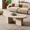 BYBLIGHT Allan 45 in. Oak Oval Wood Coffee Table with Pedestal BB-NY273-LJM